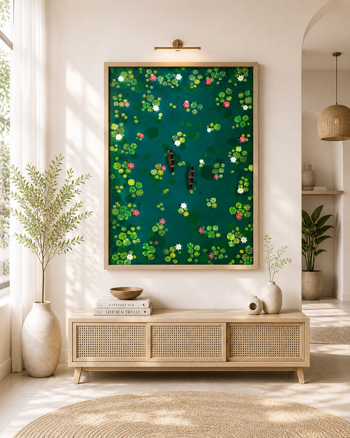 Serene Lotus Drift - Pink and White