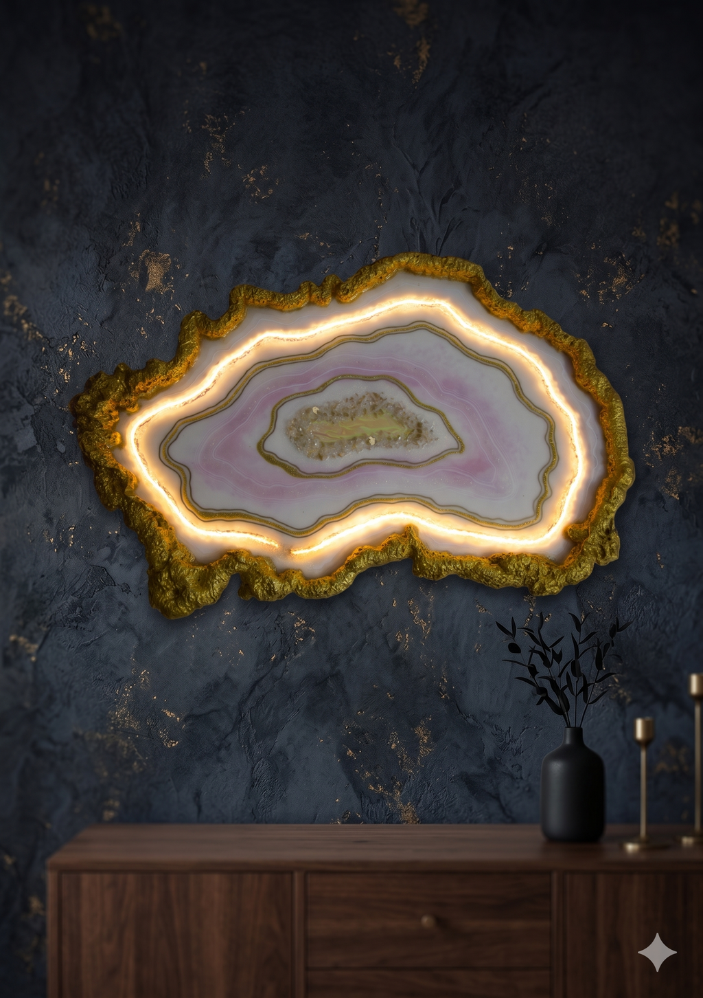 Luminous Earth Slice : Geode Wall Art – LED Glow Edition