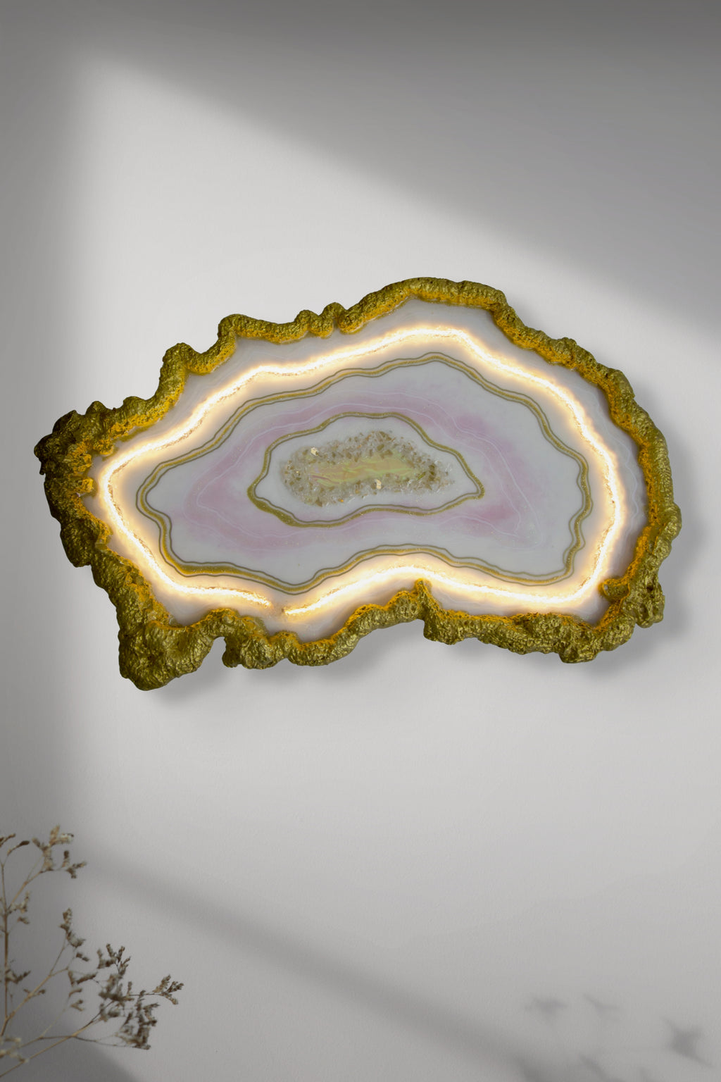 Luminous Earth Slice : Geode Wall Art – LED Glow Edition